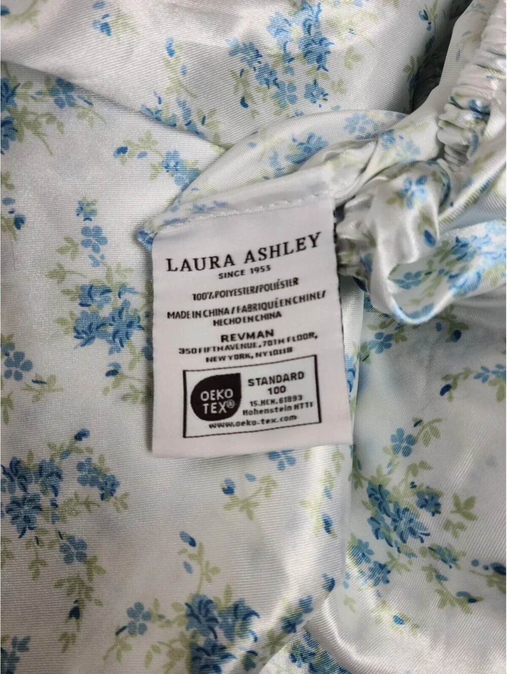 Laura Ashley Queen Satin Sheet Set Blue Floral